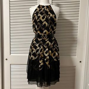 Diane Von Furstenberg Black and Gold Halterneck Cocktail Dress size 4